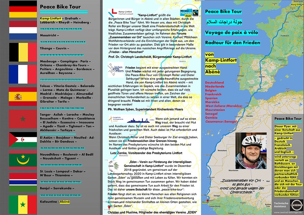 Kamp-Lintfort - Abéné -- Peace Bike Tour - Flyer - deutsch Stand 27.09.-1