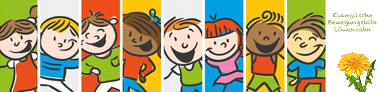 Viele unterschiedliche und fröhliche Kinder und ein Löwenzahn