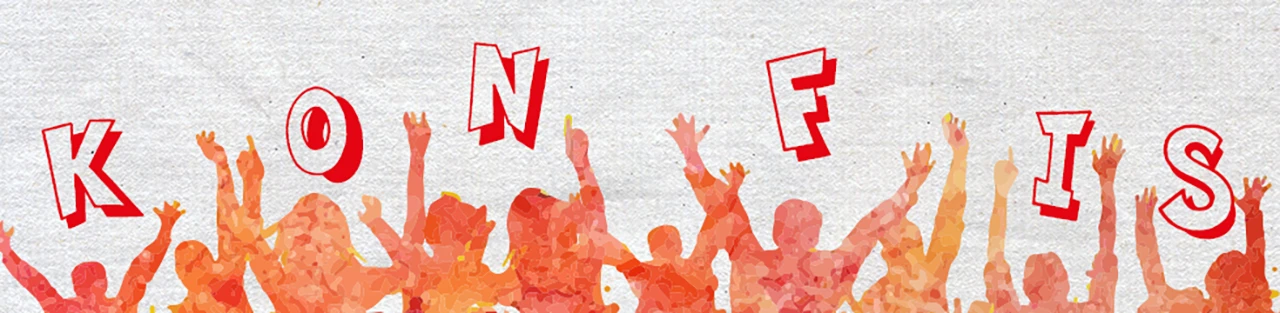 Fröhliche Jugendliche mit Text "Konfis"