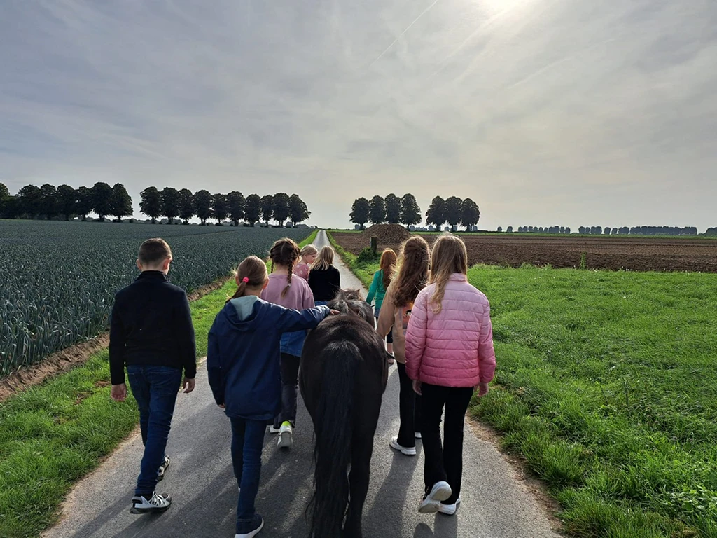 Kinder führen ein Pony