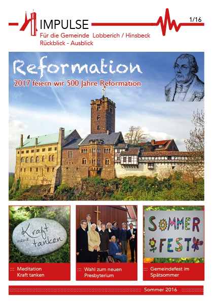 Wartburg und Luther, Stein mit Schrift "neue Kraft tanken", Mitglieder des Presbyteriums, Buntes Schild "Sommerfest"