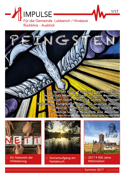 Moderne Taube aus Glaskunst, Vier Hände halten die Buchstaben "NETT", Sonnenaufgang am Nettebruch, Wartburg und Luther