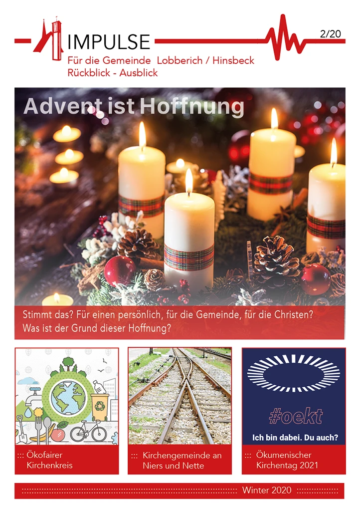 Kerzen im Adventskranz, Symbol Ökofairer Kirchenkreis, Weichen an Bahnschienen, Symbol des ökumenischen Kirchentages 2021