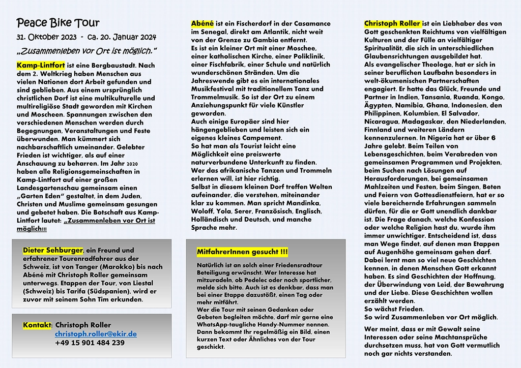 Kamp-Lintfort - Abéné -- Peace Bike Tour - Flyer - deutsch Seite 2