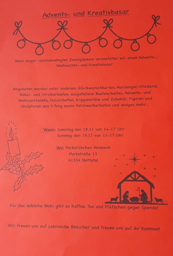 Adventsbasar mit Symbolen und Beschreibung